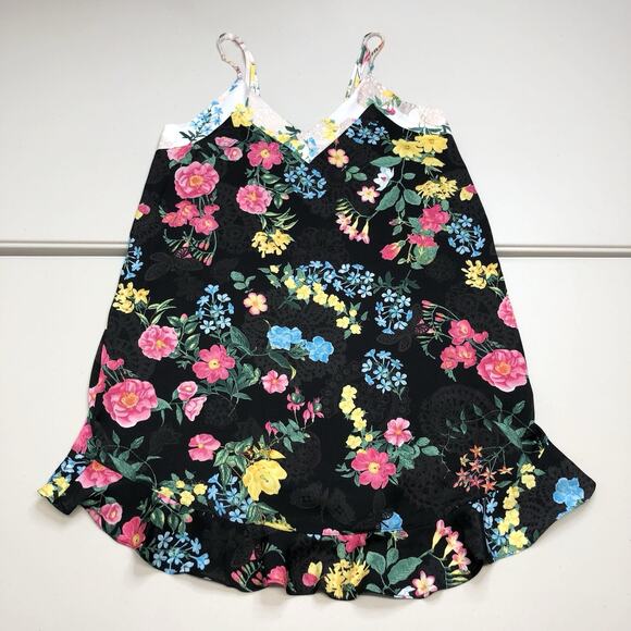 Betsey Johnson Dresses & Skirts - Betsey Johnson Cami Slip Dress Sz M Black Pink Lace Floral Chemise Nightgown